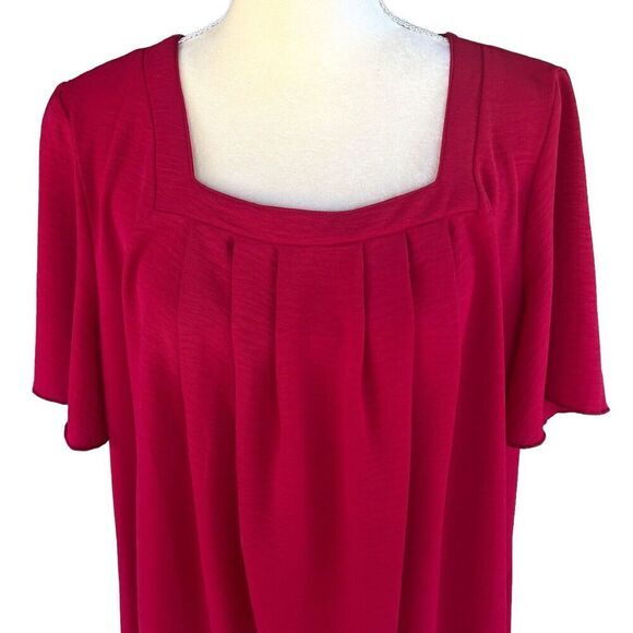 SHEIN CURVE VCAY Plus 1XL Square Neck Plicated Detail Dress Red Brand New - Picture 4 of 16